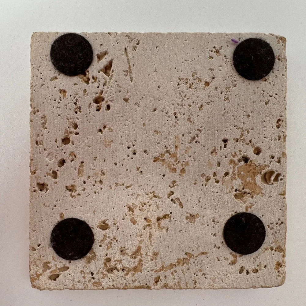 Set of 2 Fleur De‎ Lis Travertine Stone Drink Coasters Rustic New Orleans Decor